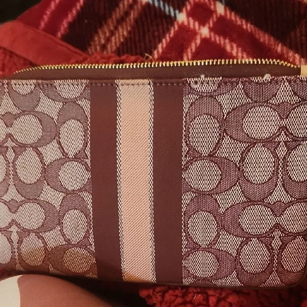 Coach Signature Pink and Tan Wristlet